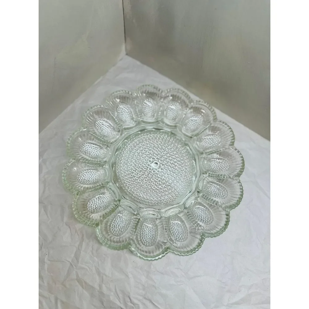 Vintage Indiana Glass Hobnail Deviled Egg Tray Clear MCM Serving, Thanksgiving